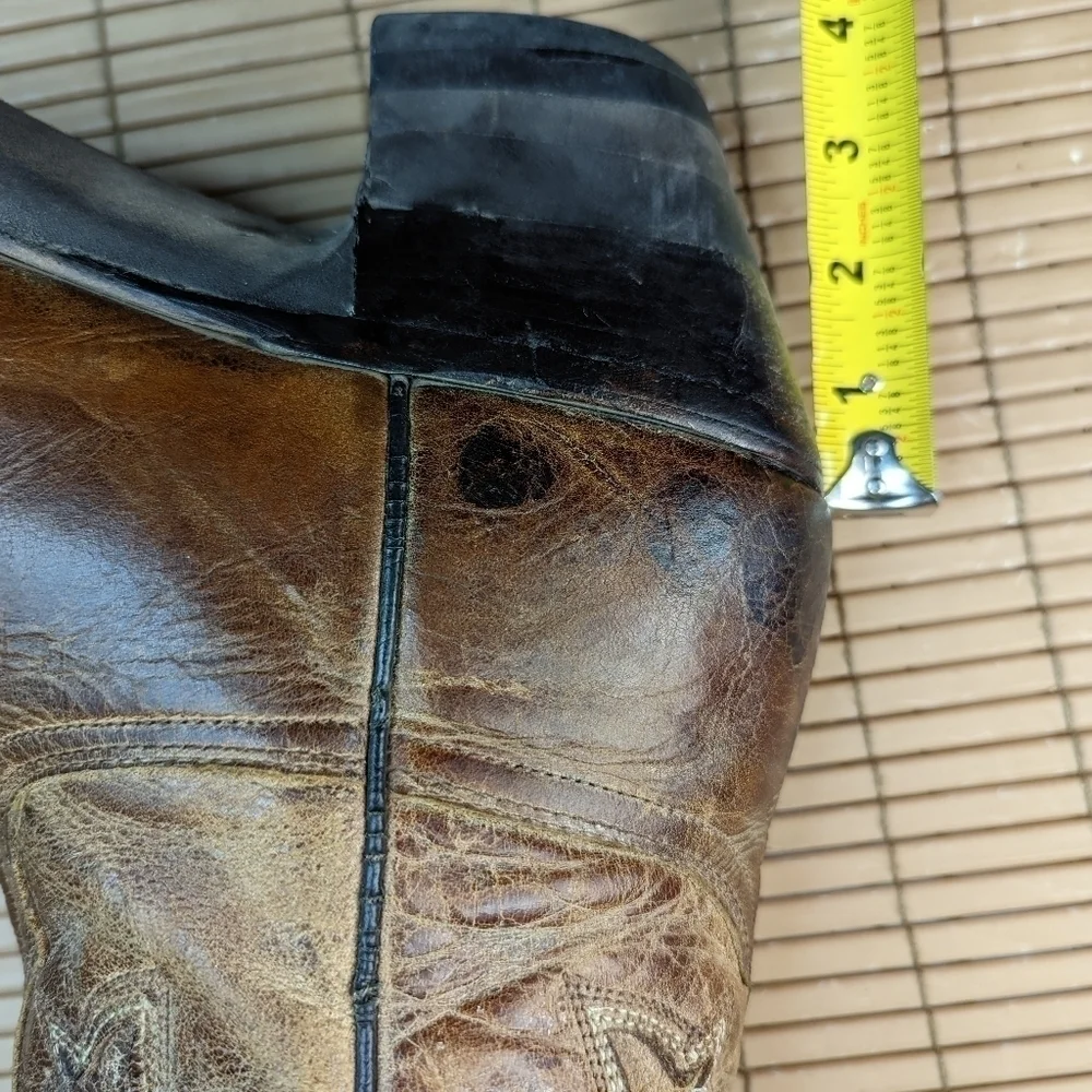 Stetson Boots custom made men's brown leather platform Western cowboy boots sz 1